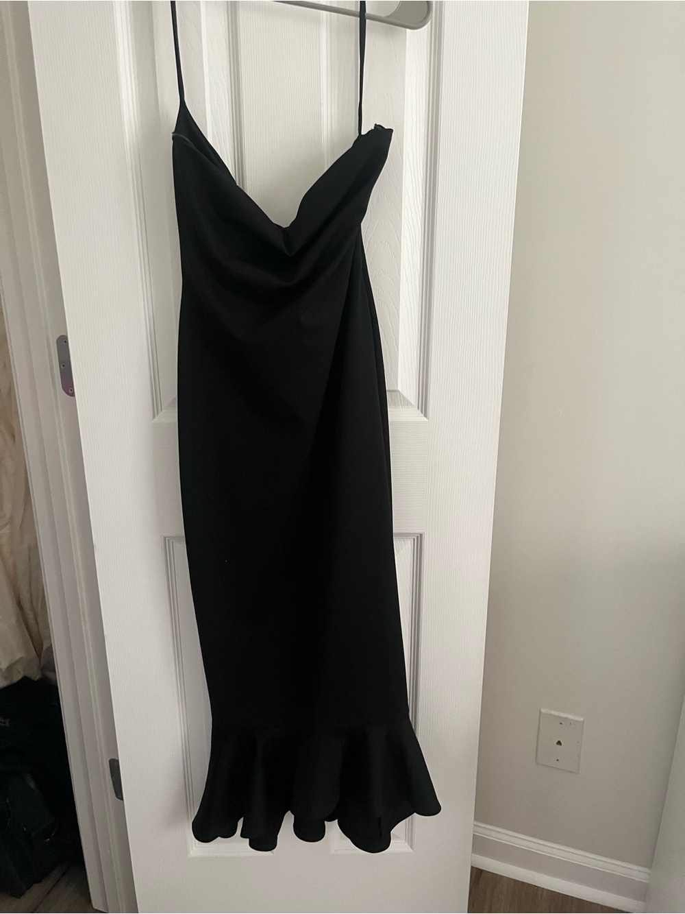 superdown Black Slip Midi Dress with Ruffled Hem